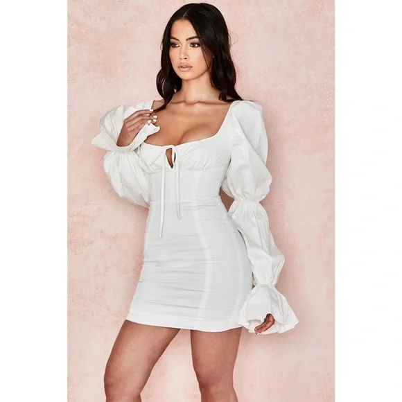 House of CB | Elsie White Puff Sleeve Corset Mini Dress ~ Medium - Picture 5 of 11